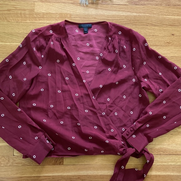J.Crew Burgundy Silk Wrap Top - Picture 3 of 7